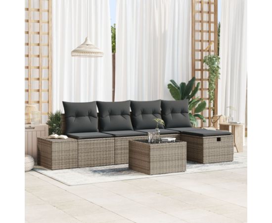 vidaXL 6-częściowy zestaw sof ogrodowych z poduszkami szary polyrattan Dārza mēbeļu komplekti