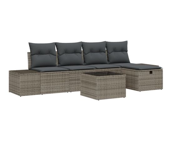 vidaXL 6-częściowy zestaw sof ogrodowych z poduszkami szary polyrattan Dārza mēbeļu komplekti