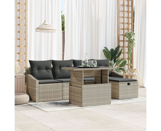 vidaXL Zestaw sof ogrodowych  6-częściowy z poduszkami jasnoszarym z polirattanu Dārza mēbeļu komplekti