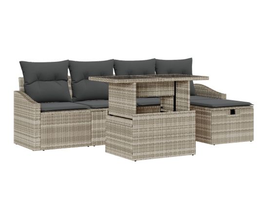 vidaXL Zestaw sof ogrodowych  6-częściowy z poduszkami jasnoszarym z polirattanu Dārza mēbeļu komplekti