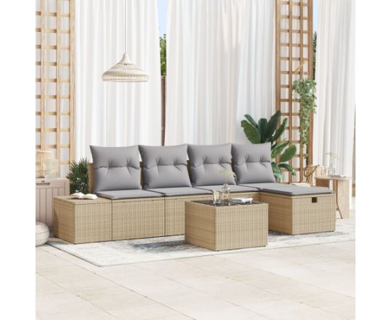 vidaXL 6-częściowy zestaw sof ogrodowych z poduszkami Beżowy Polirattan Dārza mēbeļu komplekti