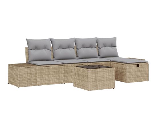 vidaXL 6-częściowy zestaw sof ogrodowych z poduszkami Beżowy Polirattan Dārza mēbeļu komplekti