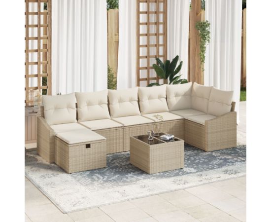 vidaXL 8-elementowy zestaw sofy ogrodowej z poduszkami Beżowy Polirattan Dārza mēbeļu komplekti