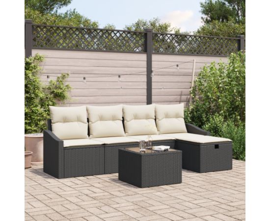 vidaXL Zestaw sof ogrodowych  6 częściowy z poduszkami Czarny Polirattan Dārza mēbeļu komplekti