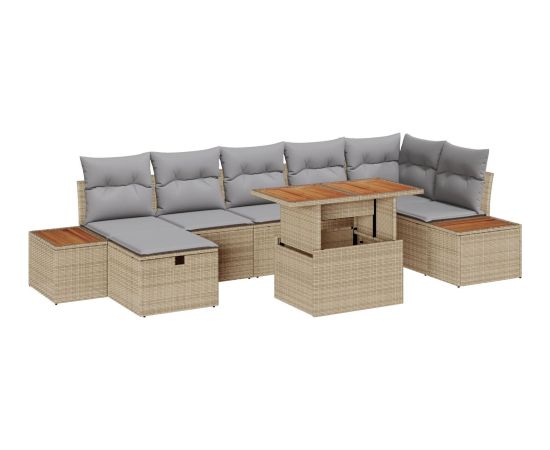 vidaXL 8 Elementowy Zestaw Sofowy do Ogrodu z Poduszkami Beżowy Polirattan Dārza mēbeļu komplekti