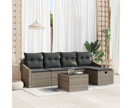 vidaXL 6-częściowy zestaw sof ogrodowych z poduszkami szary polirattan Dārza mēbeļu komplekti