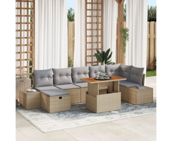 vidaXL Zestaw Sof Ogrodowych  8 Elementów z Poduszkami Beżowy Poli Rattan Dārza mēbeļu komplekti