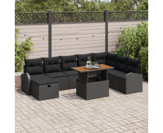 vidaXL 9-częściowy zestaw kanapowy do ogrodu z poduszkami Rattan PE czarny Dārza mēbeļu komplekti