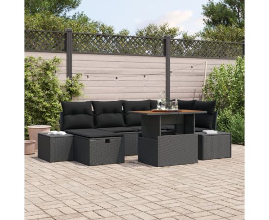 vidaXL 7-częściowy zestaw sof ogrodowych z poduszkami czarny polirattan Dārza mēbeļu komplekti