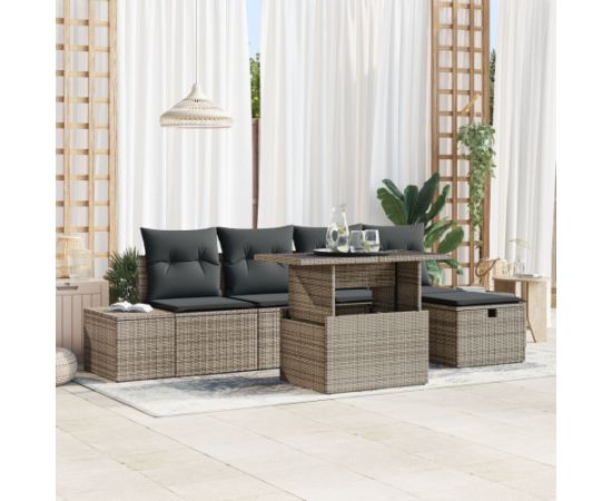 vidaXL Zestaw 6-częściowy sofy ogrodowej z szarym polirattanem Dārza mēbeļu komplekti