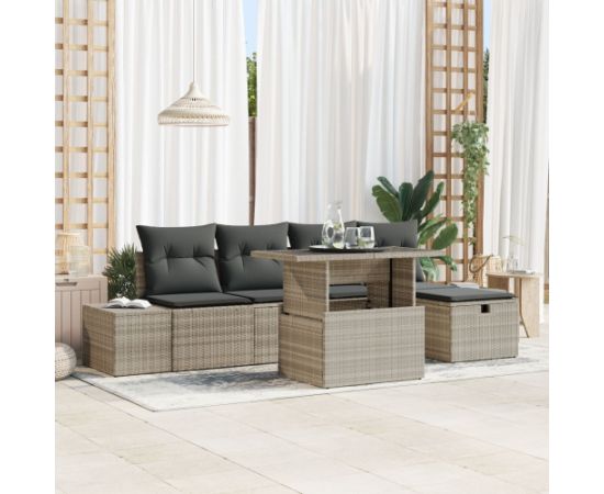 vidaXL Zestaw Sof  6 elementów z poduszkami jasnoszare polirattan Dārza mēbeļu komplekti