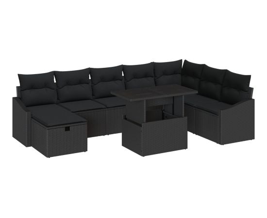 vidaXL Zestaw Sof Kątowych 9 Części z Poduszkami Czarny Rattan PE Dārza mēbeļu komplekti