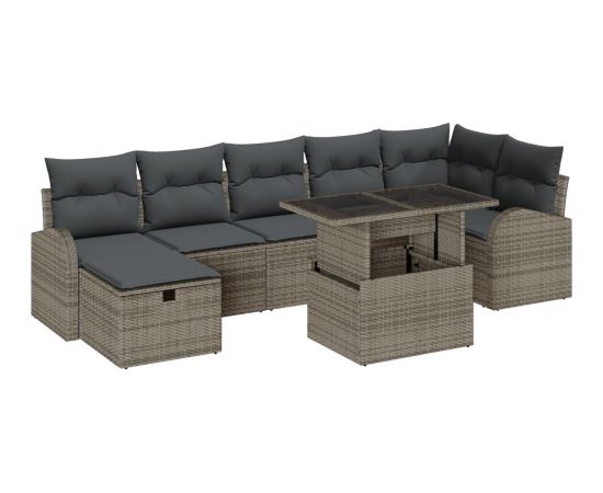 vidaXL Zestaw sofy ogrodowej  8 Elementów z Poduszkami Szary Poli Rattan Dārza mēbeļu komplekti