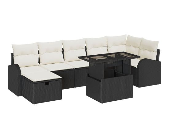 vidaXL 8-częściowy zestaw sof ogrodowych z poduszkami, czarny polyrattan Dārza mēbeļu komplekti