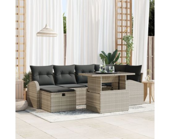 vidaXL Zestaw Sof Ogrodowych  z Poduszkami Jasnoszary Polirattan Dārza mēbeļu komplekti