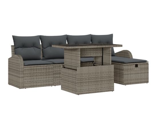 vidaXL 6-częściowy zestaw sof ogrodowych z poduszkami Szara Poli Rattan Dārza mēbeļu komplekti