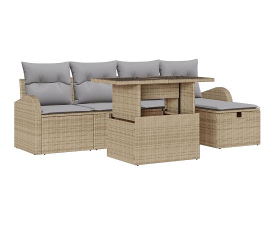 vidaXL Zestaw sof ogrodowych  6 elementów z poduszkami Beżowy Poli Rattan Dārza mēbeļu komplekti