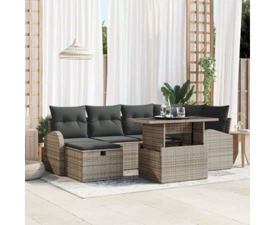 vidaXL 7-elementowy zestaw do ogrodu z poduszkami szarego technorattanu Dārza mēbeļu komplekti