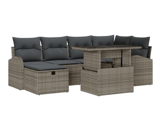 vidaXL 7-elementowy zestaw do ogrodu z poduszkami szarego technorattanu Dārza mēbeļu komplekti