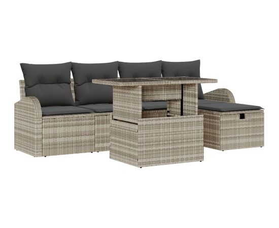 vidaXL Zestaw 6 elementów kanap ogrodowych z poduszkami jasnoszarymi polirattan Dārza mēbeļu komplekti