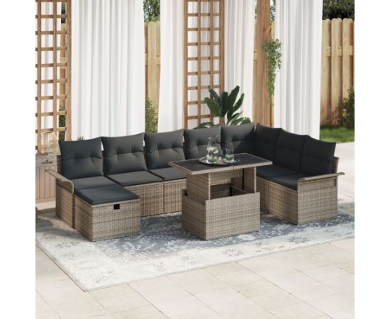 vidaXL 9-częściowy zestaw sof ogrodowych z poduszkami Szary Rattan Polimerowy Dārza mēbeļu komplekti