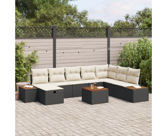 vidaXL 9 Elementowy Zestaw Sof Ogrodowych z Poduszkami Czarny Polirattan Dārza mēbeļu komplekti