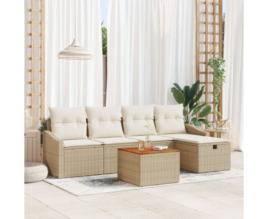 vidaXL Zestaw sof ogrodowych  w 6 częściach z poduszkami Beżowy poli rattan Dārza mēbeļu komplekti