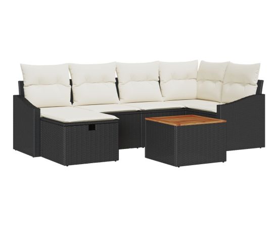 vidaXL Zestaw 7-częściowy sof ogrodowych z poduszkami Czarny Poli Rattan Dārza mēbeļu komplekti