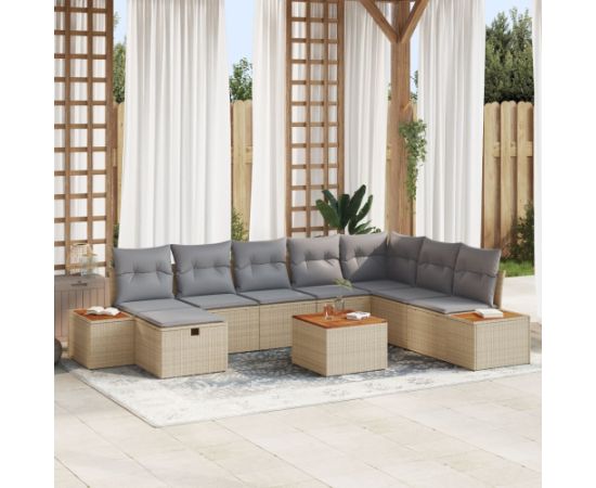 vidaXL Zestaw ogrodowy 9 części z poduszkami Beżowy Polirattan Dārza mēbeļu komplekti