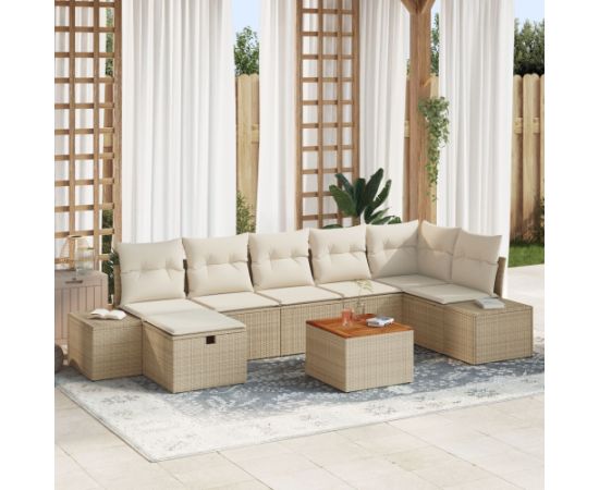 vidaXL Zestaw sof ogrodowych w 8 częściach z poduszkami beżowego polirattanu Dārza mēbeļu komplekti