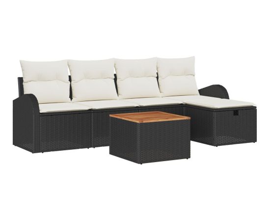 vidaXL Zestaw 6-częściowy Sof Ogrodowych z Poduszkami Czarny Polirattan Dārza mēbeļu komplekti