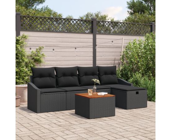vidaXL Zestaw Sof Ogrodowych  6 Częściowy z Poduszkami Czarny Polirattan Dārza mēbeļu komplekti