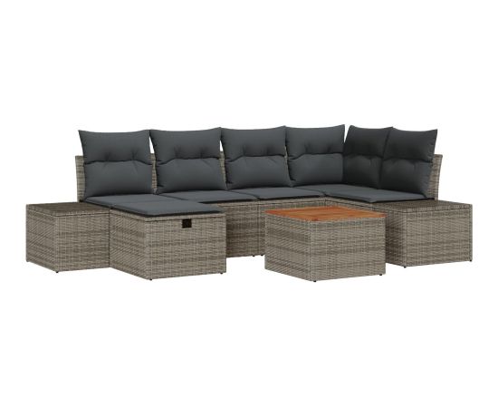 vidaXL 7-częściowy zestaw sof ogrodowych z poduszkami szary polirattan Dārza mēbeļu komplekti