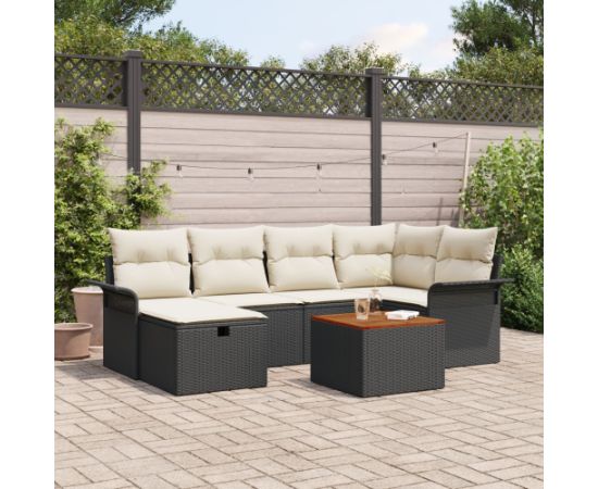 vidaXL 7-częściowy zestaw sof ogrodowych z poduszkami czarny poli rattan Dārza mēbeļu komplekti