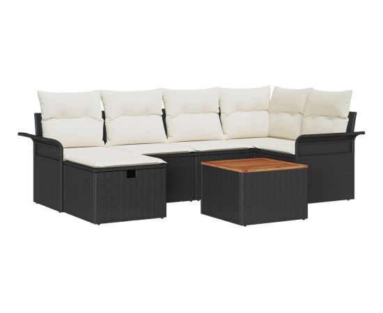 vidaXL 7-częściowy zestaw sof ogrodowych z poduszkami czarny poli rattan Dārza mēbeļu komplekti