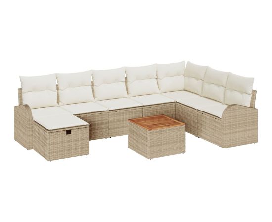 vidaXL Zestaw 9 Elementów Sof Ogrodowych z Poduszkami Beżowe Polirattanowe Dārza mēbeļu komplekti