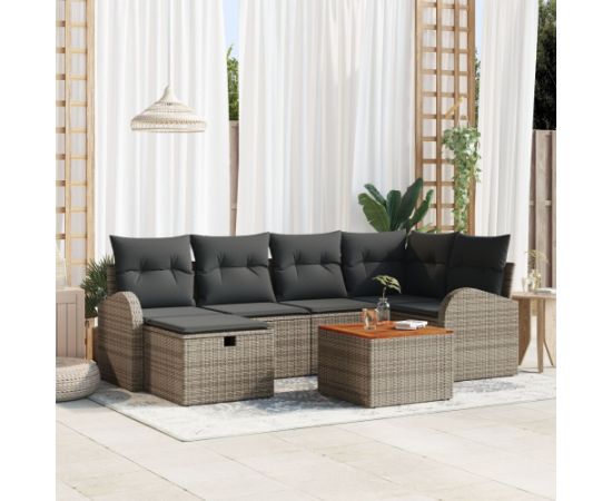 vidaXL Zestaw ogrodowy  7 częściowy z poduszkami szary polirattan Dārza mēbeļu komplekti