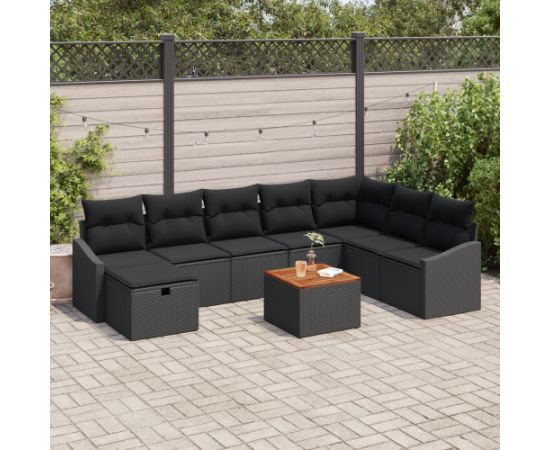 vidaXL Zestaw Sof Ogrodowych 9-częściowy z Poduszkami Czarny Rattan Dārza mēbeļu komplekti
