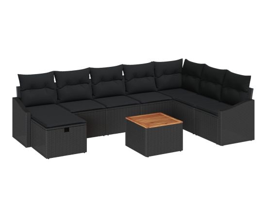 vidaXL Zestaw Sof Ogrodowych 9-częściowy z Poduszkami Czarny Rattan Dārza mēbeļu komplekti