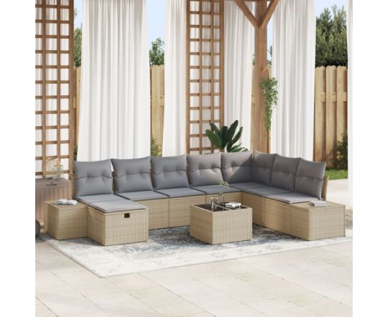 vidaXL Zestaw Sofy Ogrodowej  w 9 częściach z Poduszkami Beżowy Rattan Dārza mēbeļu komplekti