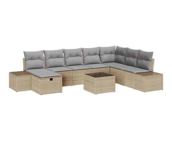 vidaXL Zestaw Sofy Ogrodowej  w 9 częściach z Poduszkami Beżowy Rattan Dārza mēbeļu komplekti