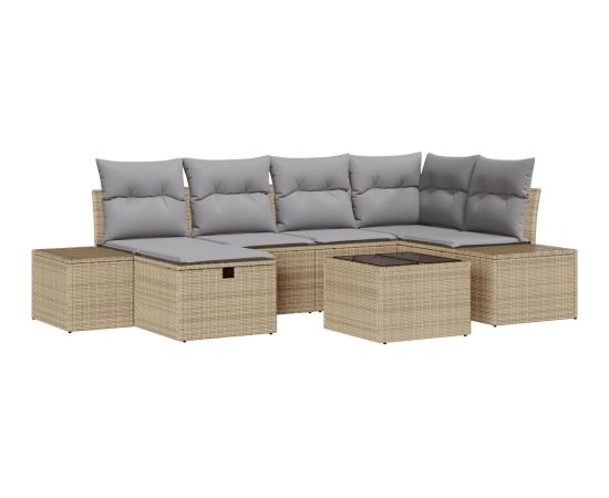 vidaXL Zestaw sof ogrodowych  z 7 częściami i poduszkami Beżowy polirattan Dārza mēbeļu komplekti