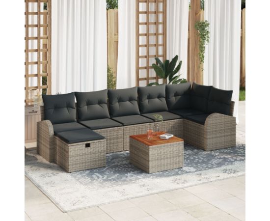 vidaXL 8-częściowy Zestaw Sof Ogrodowych z Poduszkami Szara Polirattan Dārza mēbeļu komplekti