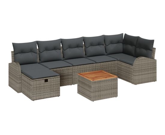 vidaXL 8-częściowy Zestaw Sof Ogrodowych z Poduszkami Szara Polirattan Dārza mēbeļu komplekti