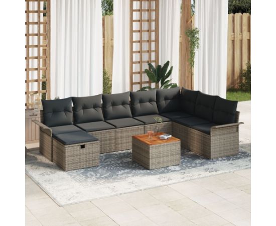 vidaXL Zestaw Sof na Ogród 9 Elementów z Poduszkami Szary Polirattan Dārza mēbeļu komplekti