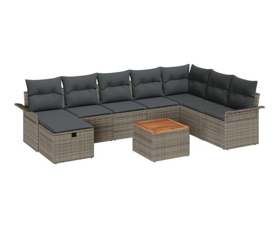 vidaXL Zestaw Sof na Ogród 9 Elementów z Poduszkami Szary Polirattan Dārza mēbeļu komplekti