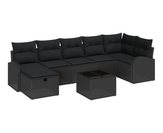 vidaXL 8-częściowy zestaw sof ogrodowych z poduszkami Czarny Polirattan Dārza mēbeļu komplekti