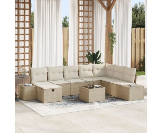 vidaXL Zestaw sofy  9-częściowej z poduszkami Beżowy polirattan Dārza mēbeļu komplekti
