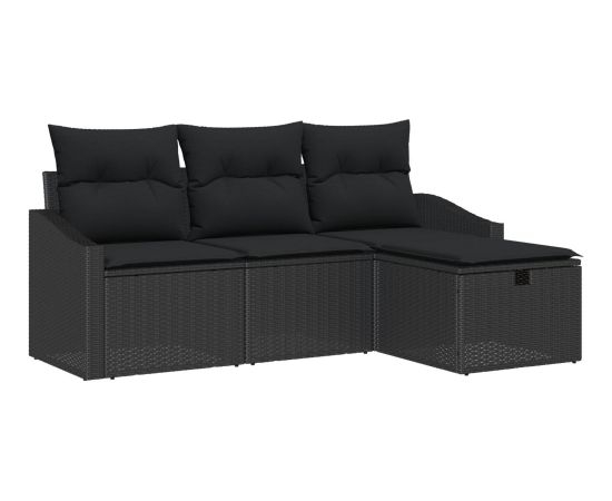 vidaXL Zestaw sof ogrodowych 4 częściowy z poduszkami Czarny PE Rattan Dārza mēbeļu komplekti