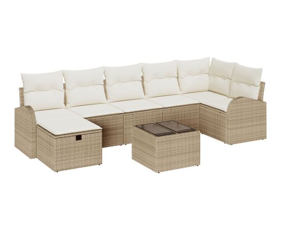 vidaXL Zestaw sof ogrodowych 8 elementów z poduszkami Beżowy PE Rattan Dārza mēbeļu komplekti